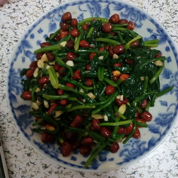 胖胖宁的凉拌花生米菠菜 做法的学习成果照_豆