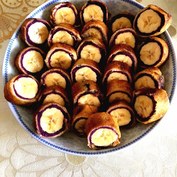唯家人和美食不可辜负的吐司蜂蜜紫薯香蕉卷做